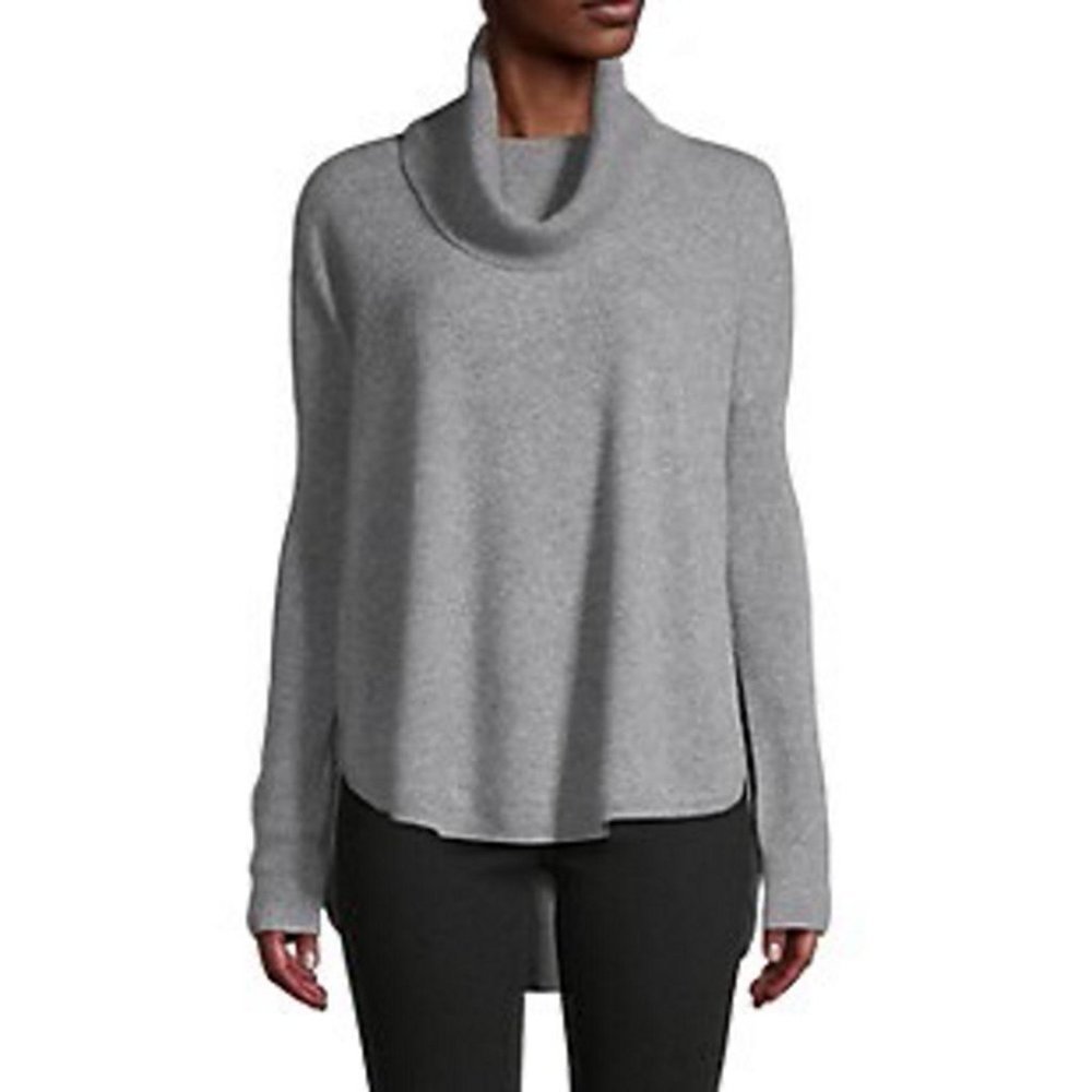 Saks Fifth Ave XS Sweater Grey Cashmere Cowlneck V